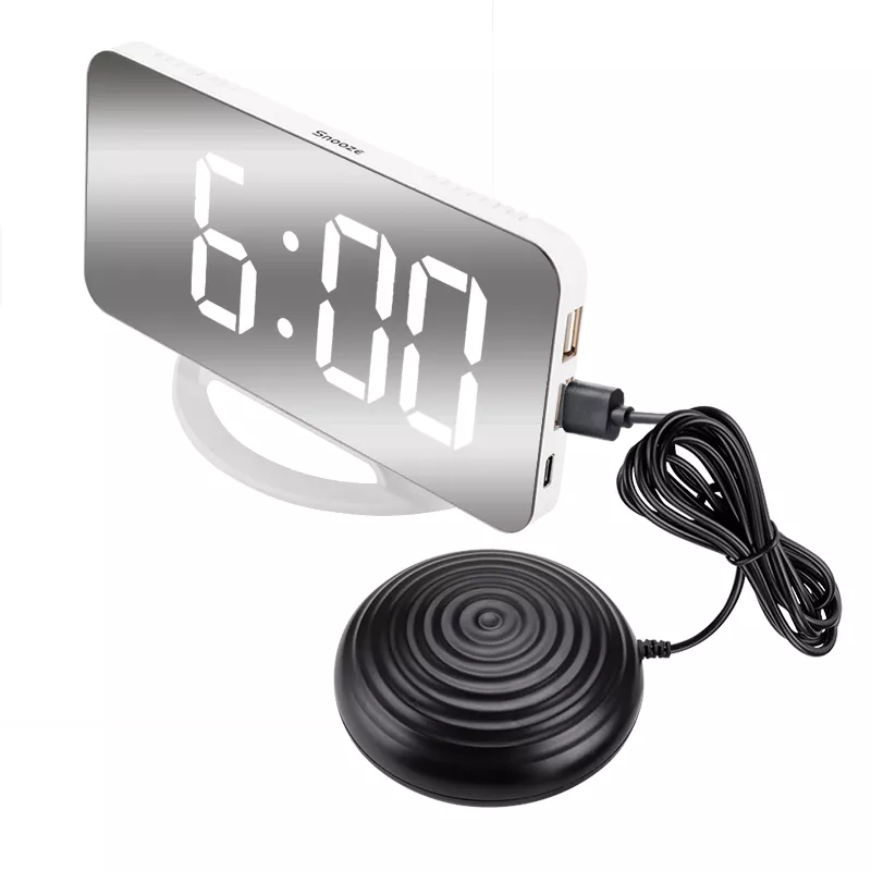 Sağır İçin LED Çift USB Ayna Titreşimli Çalar Saat